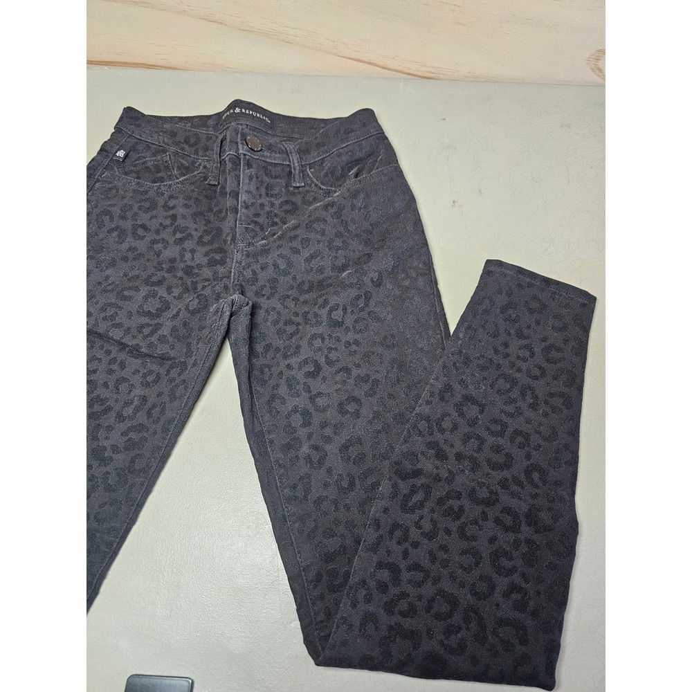 Rock & Republic Kashmiere Leopard Print Skinny‎ Jeans Grey Black Size 2M R010286 - Picture 3 of 14
